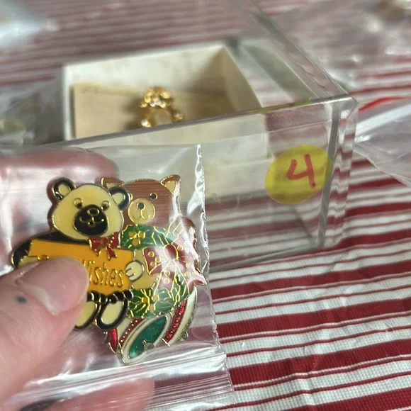Vintage Christmas Holiday Enamel Lapel Pins Set Of 3 Collectible Festive - Picture 3 of 3